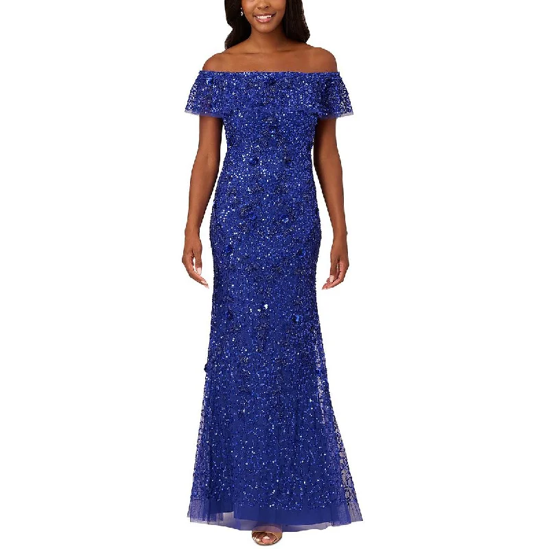 women's bow dressesAdrianna Papell Womens Embellished Off-The-Shoulder Evening Dress