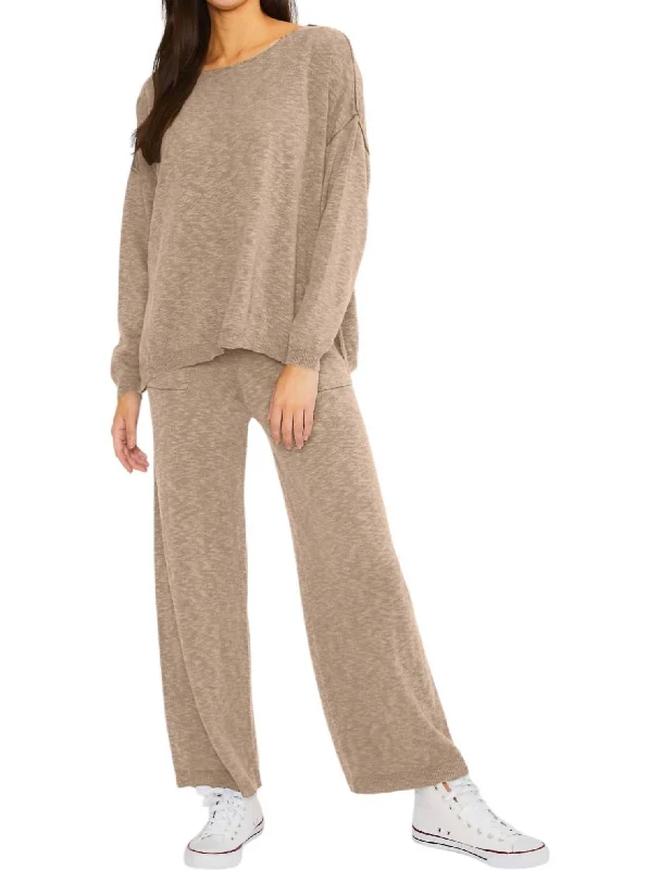 Plus-Size Quick-Dry Soft Knitted SweatersSweater Top And Pants In Mocha