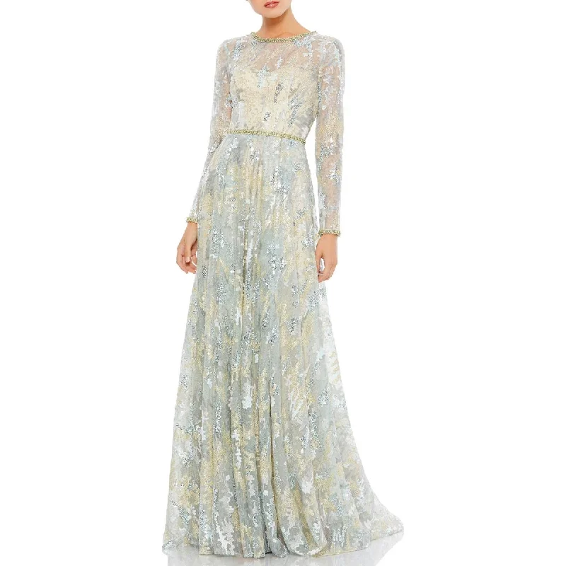 women's flutter-sleeved dressesMac Duggal Womens Sequin Embellished Evening Dress