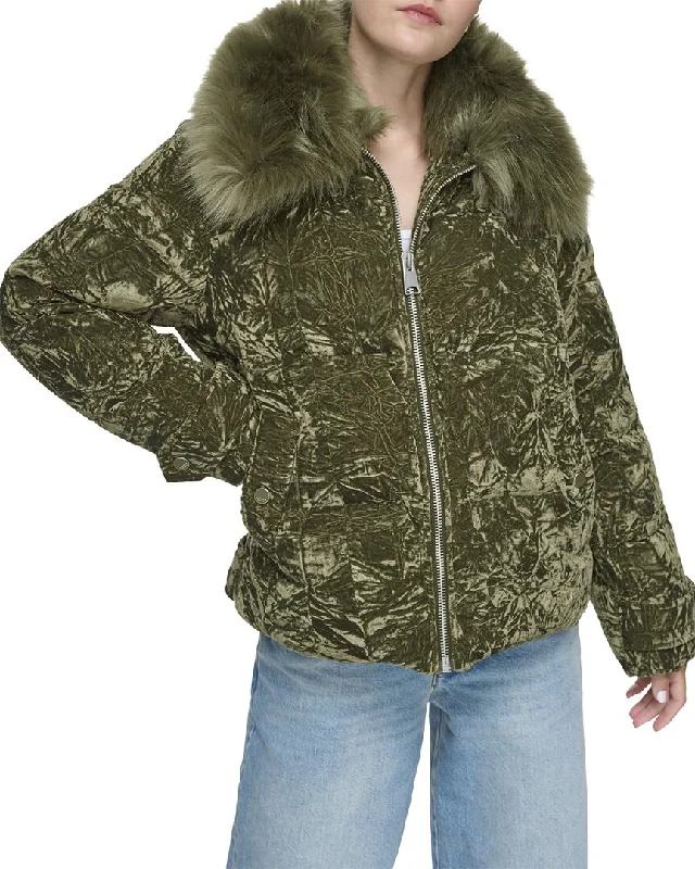 women's coats with removable fur liningsAndrew Marc Black Label Charleroi Velvet Puffer Jacket