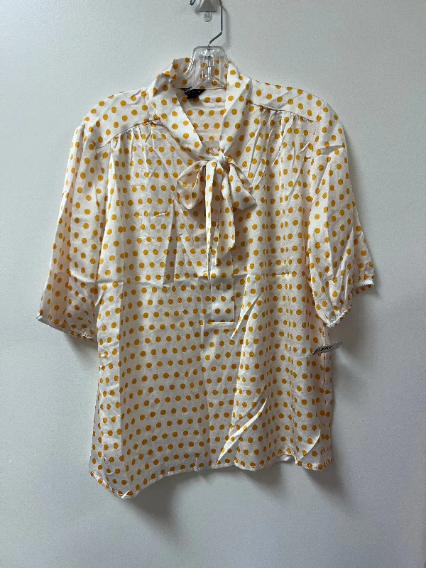 women's tops for those who love to mix and match prints and patternsTop Short Sleeve By Ann Taylor In White & Yellow, Size: M