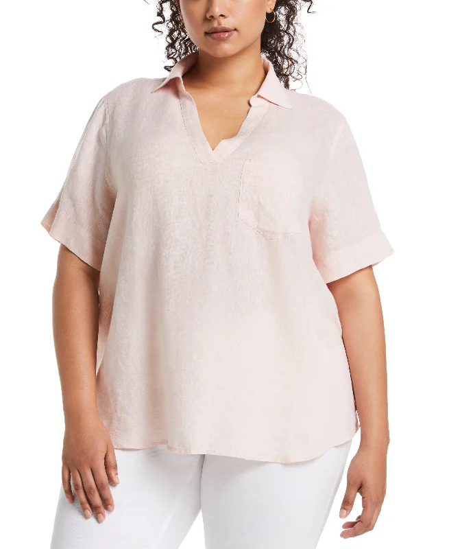 women's tops for everyday elegancePlus Size Split Neck Linen Top