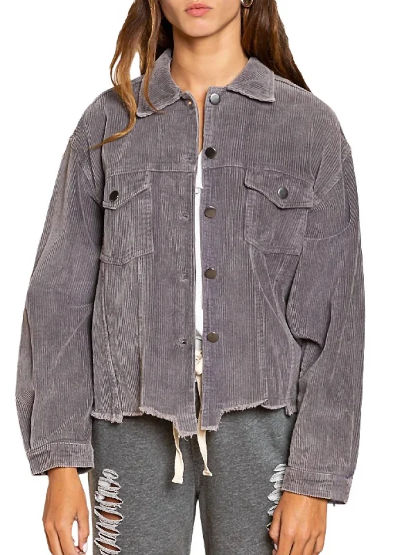 women's bomber jackets and coatsVintage Corduroy Jacket With Raw Edge Detail In Grey