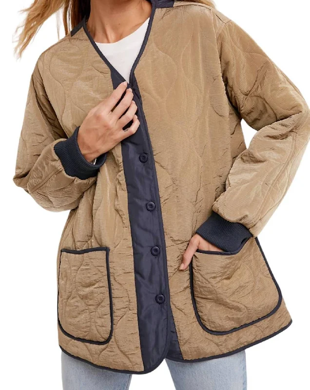 women's coats for those who value both style and comfortLightweight Quilted Button Front Jacket In Brown