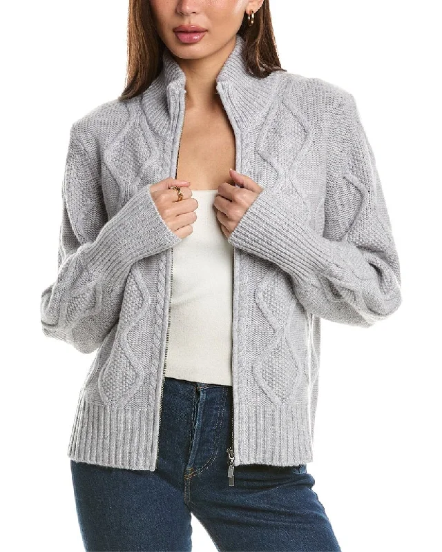 Retro SweatersForte Cashmere Luxe Cable Zip Mock Wool & Cashmere-Blend Cardigan