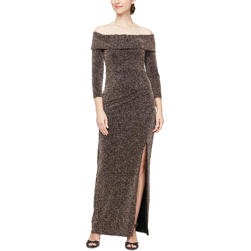 High-Low DressAlex Evenings Womens Metallic Off-The-Shoulder Evening Dress