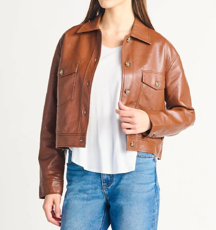 women's coats for statement-making outfitsButton Front Faux Leather Jacket In Brown