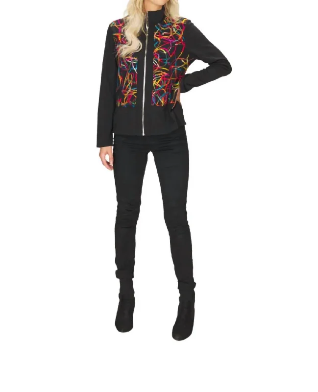 women's coats for maximalist fashion loversOlenna Yarn Accent Bomber Jacket In Black