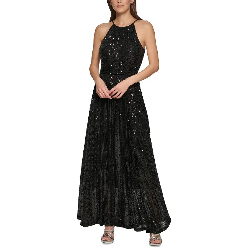 women's high-low dressesDKNY Womens Sequined Halter Evening Dress