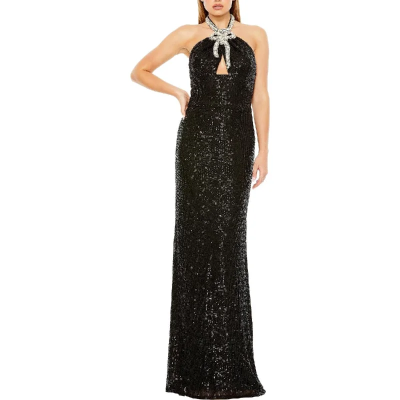 Velveteen DressIeena for Mac Duggal Womens Embellished Halter Evening Dress