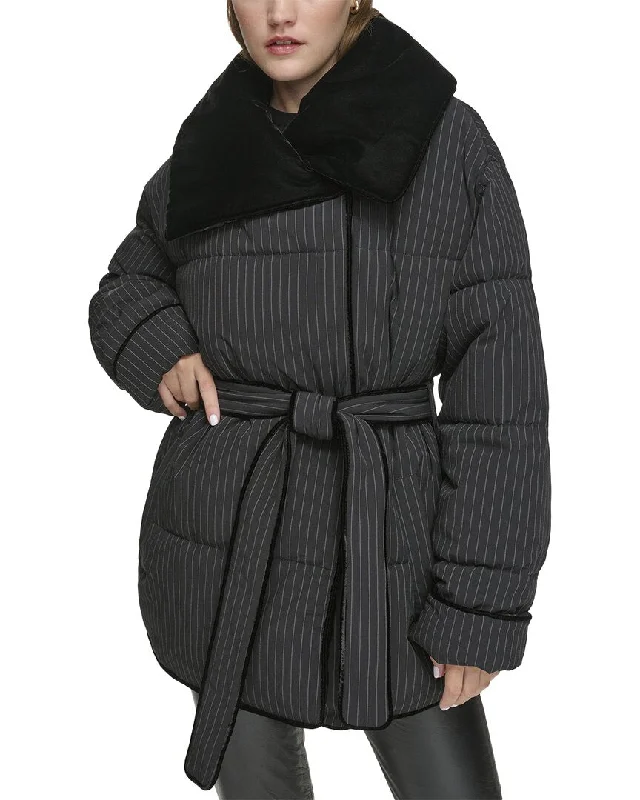 women's wool coatsAndrew Marc Black Label Krithia Asymmetrical Wrap Puffer Coat