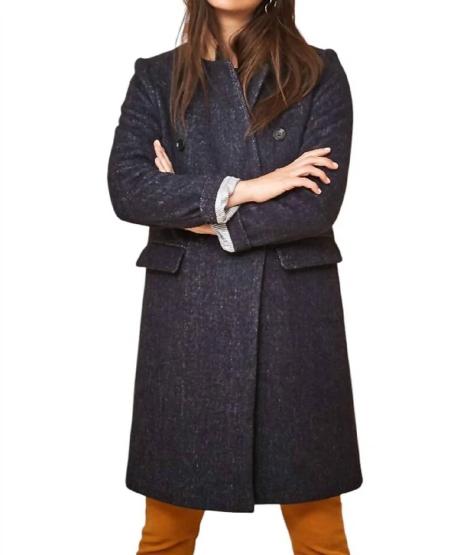 women's coats for business casual attireBlair Double Breasted Twill Mid Length Pea Coat In Blue