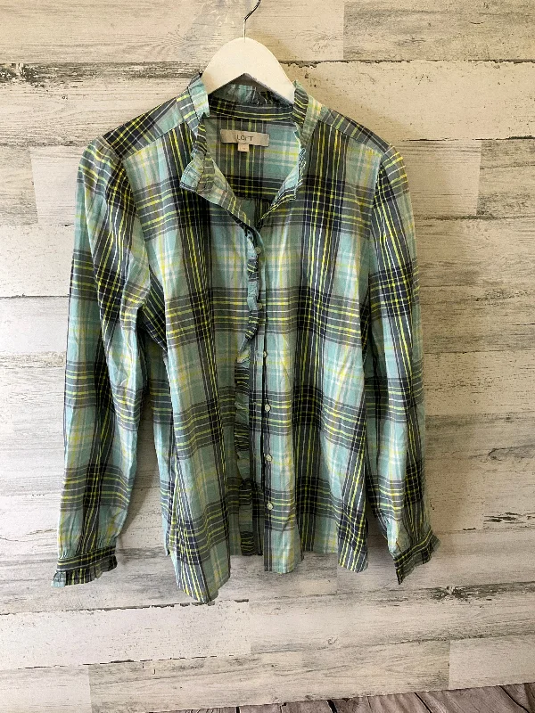 women's tops for date nightsTop Long Sleeve By Loft In Green & Yellow, Size: L