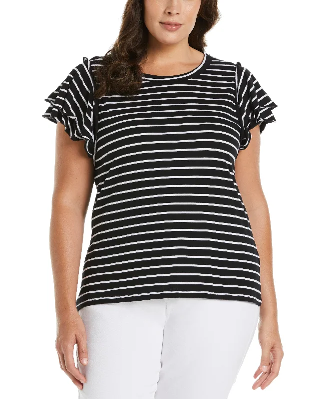 women's tops for those who love to shop for unique findsPlus Size Stripe Ruffle Sleeve Tee