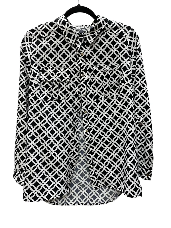 women's tops with lace-up frontsTop Long Sleeve By Notations In Black & White, Size: S