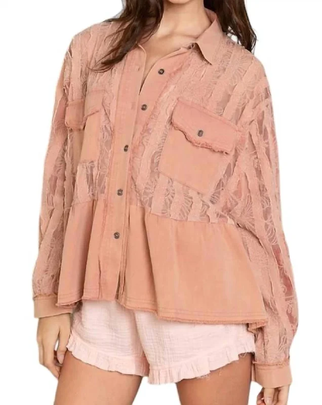 women's coats for hourglass figuresLace Jacket With Frayed Edge In Blush