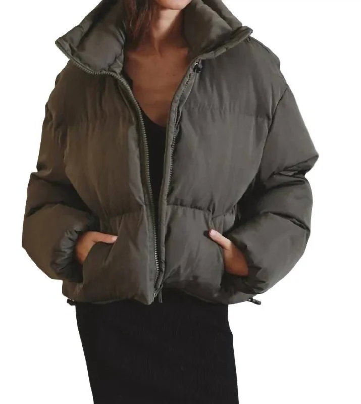 women's coats with hoodsSmoked Puffer Jacket In Olive