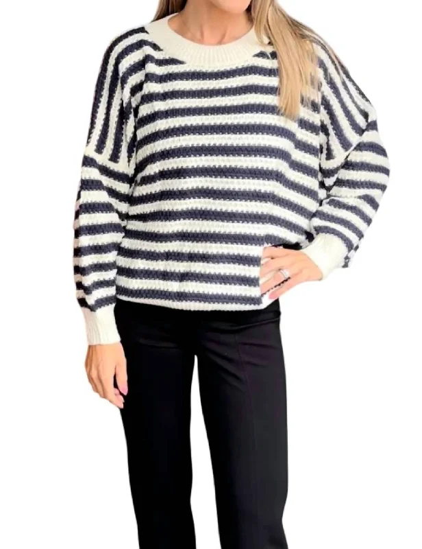 Extra-Large SweatersStriped Crochet Sweater In Navy