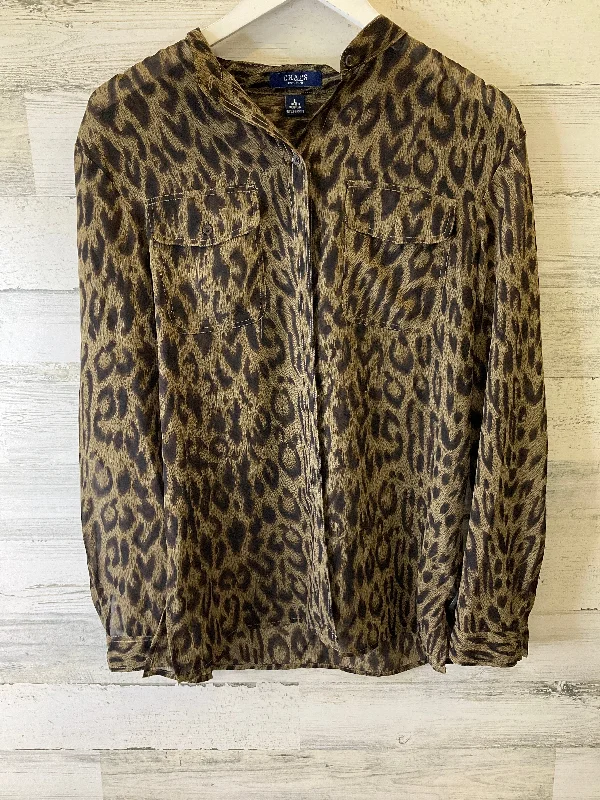 trendy women's topsTop Long Sleeve By Chaps In Animal Print, Size: L