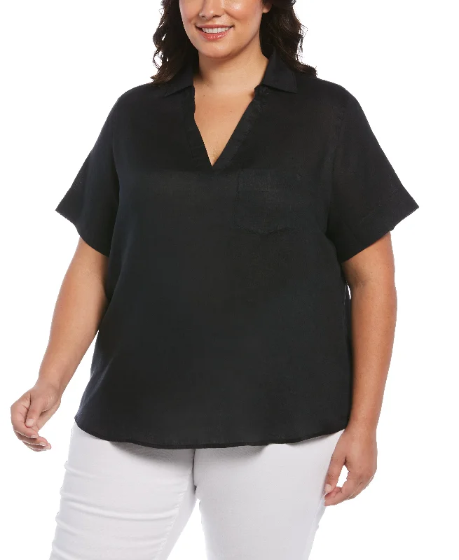 women's tops for those who value both quality and affordabilityPlus Size Split Neck Linen Top