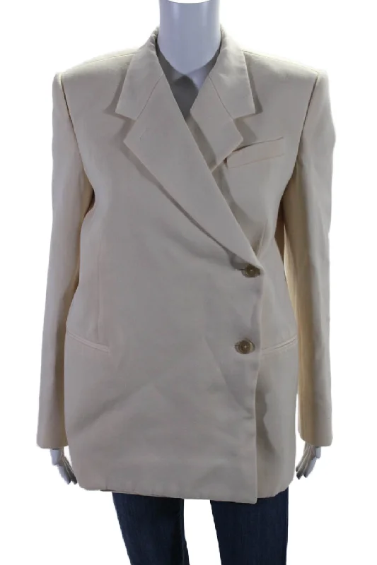 women's coats made in ethical factoriesKhaite Womens Wool Lined Collared Open Front Button Blazer Cream