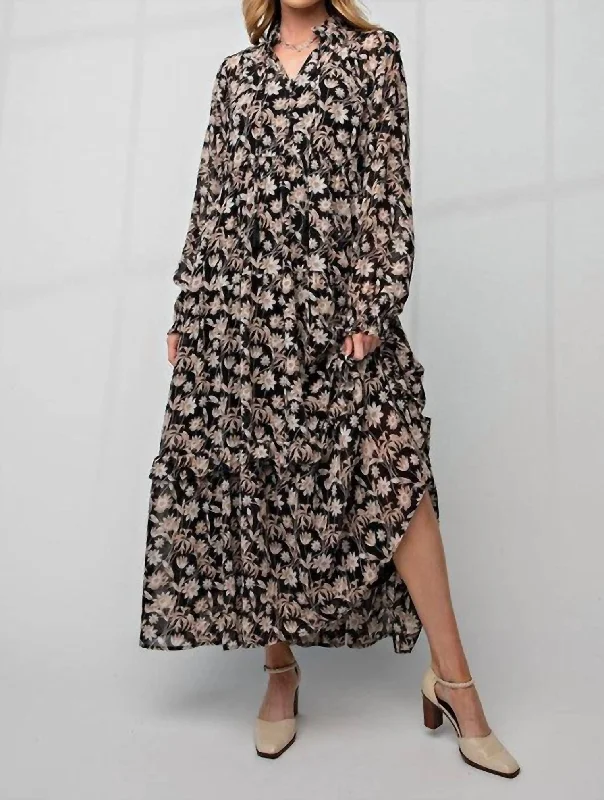 women's vintage dressesZoey Floral Maxi Dress In Black