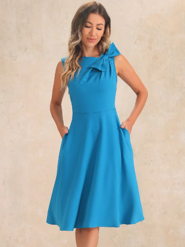 Elegant DressFlared Sleeveless Bowknot Midi A-Line Formal Dress