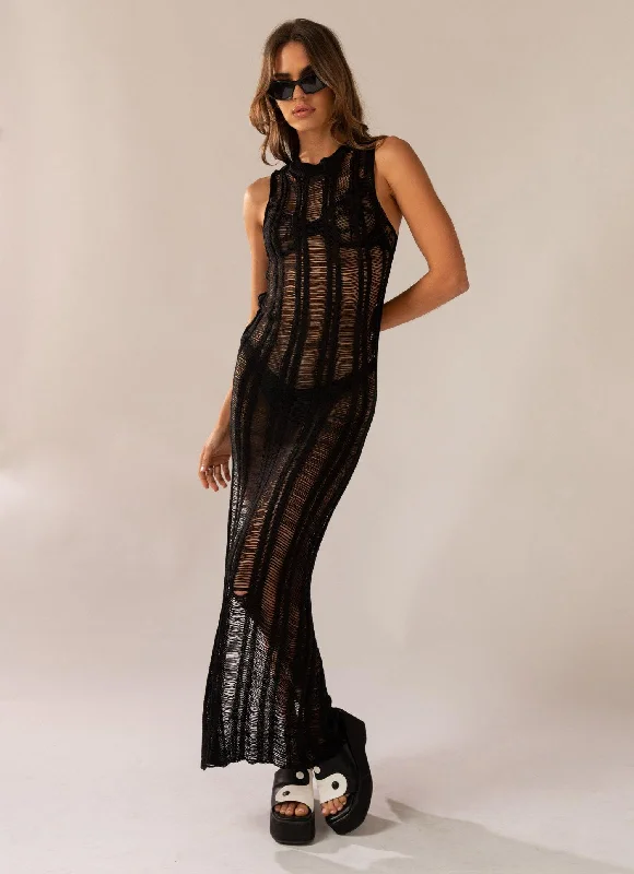 women's one-shoulder dressesPerri Ladder Knit Maxi Dress - Black