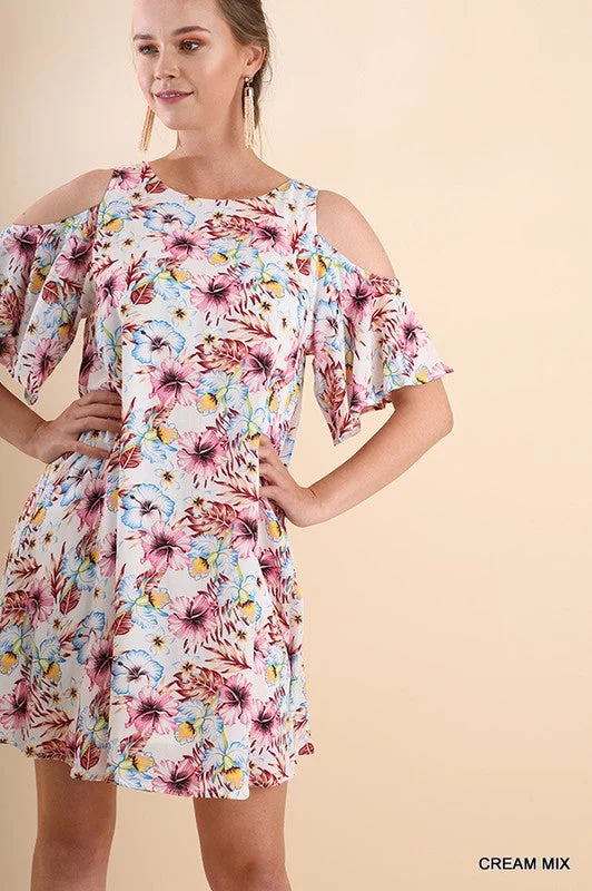 Bell-Sleeve DressFloral Cold Shoulder Mini Dress