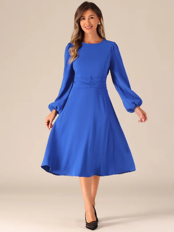 women's trendy dressesLantern Long Sleeves Solid Color Midi Cocktail Dress