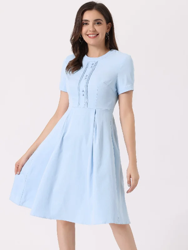 Flutter-Sleeve DressVintage Round Neck Short Sleeve Pleated 1950s Midi Dress