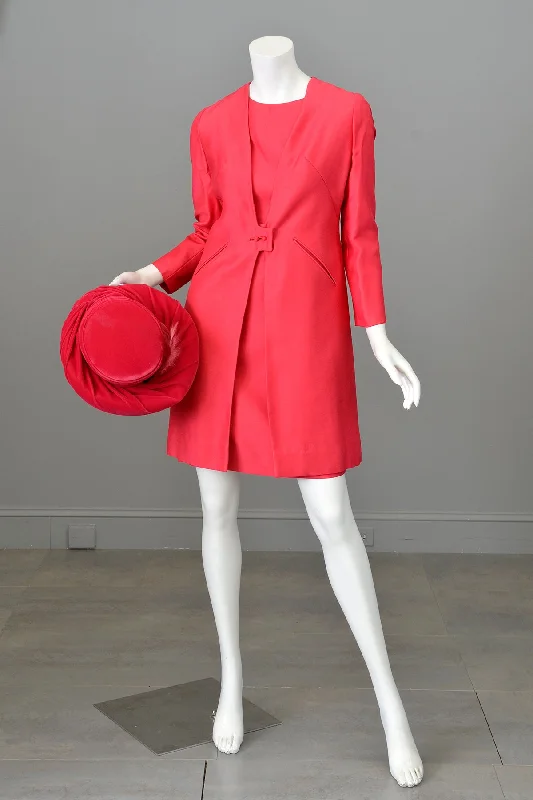 women's fashionable dresses1960s Hot Pink Mini Shift Dress w Matching Coat | Mrs. Maisel Dress and Coat