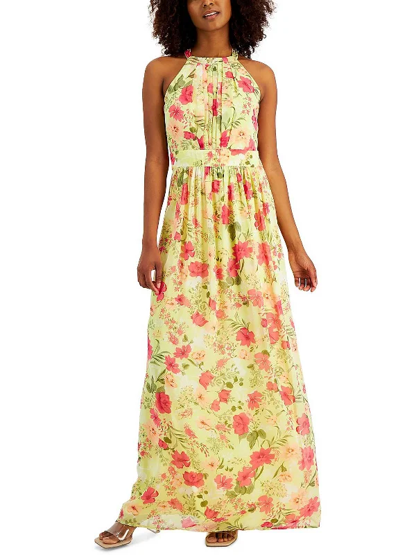 women's retro dressesWomens Floral Print Halter Maxi Dress