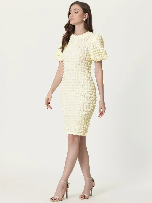 Tiered DressSummer Puff Sleeve Cute Elegant Party Midi Popcorn Dress