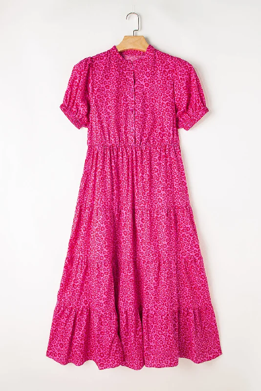 Laced DressFlower Mock Neck Puff Sleeve Tiered Maxi Dress