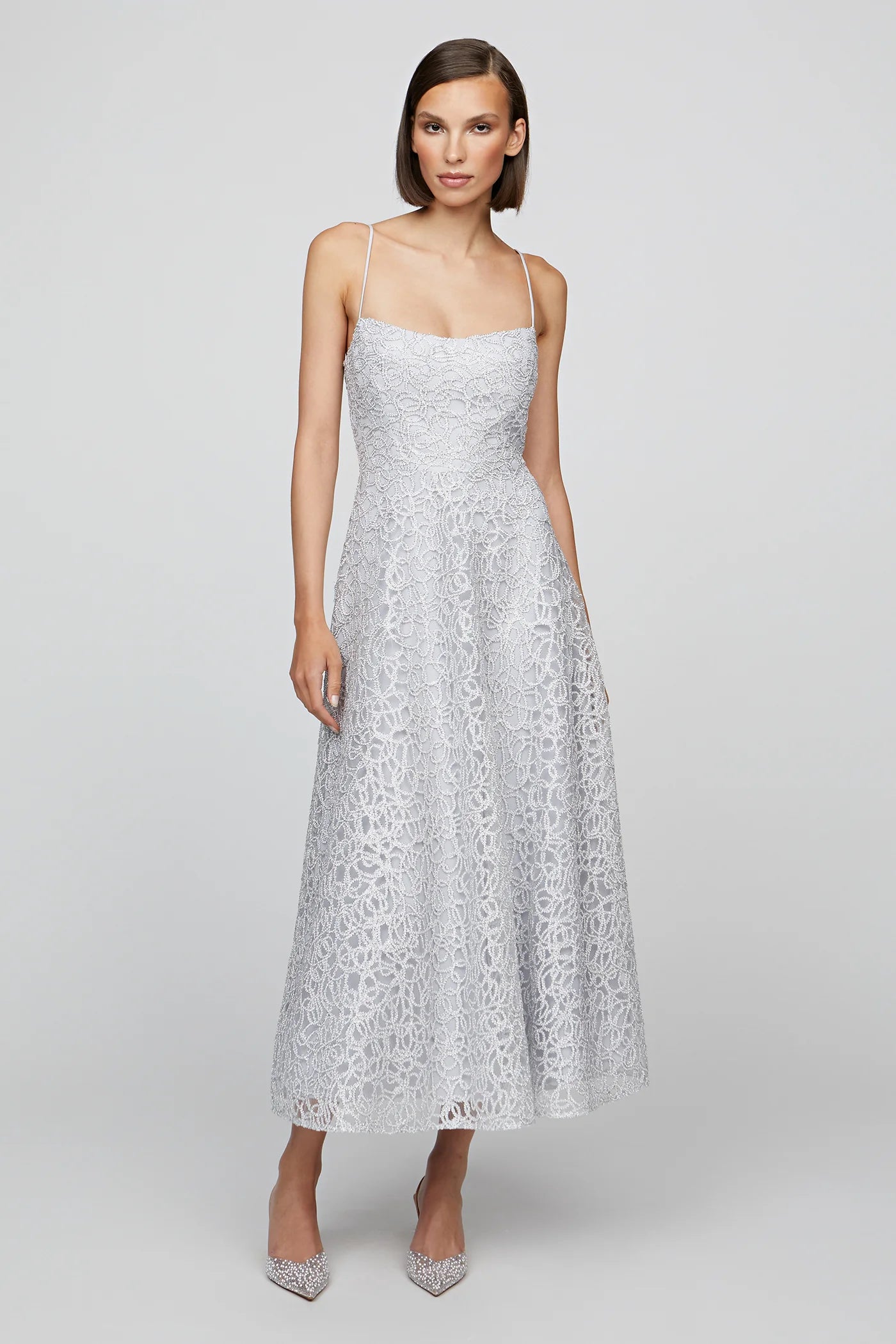 Empire DressSleeveless Tulle Midi Dress - French Silver