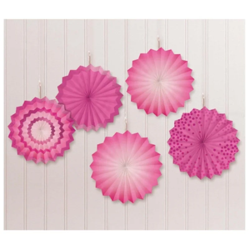 Floral DressMini Fan Decoration 5 Per Package - Bright Pink