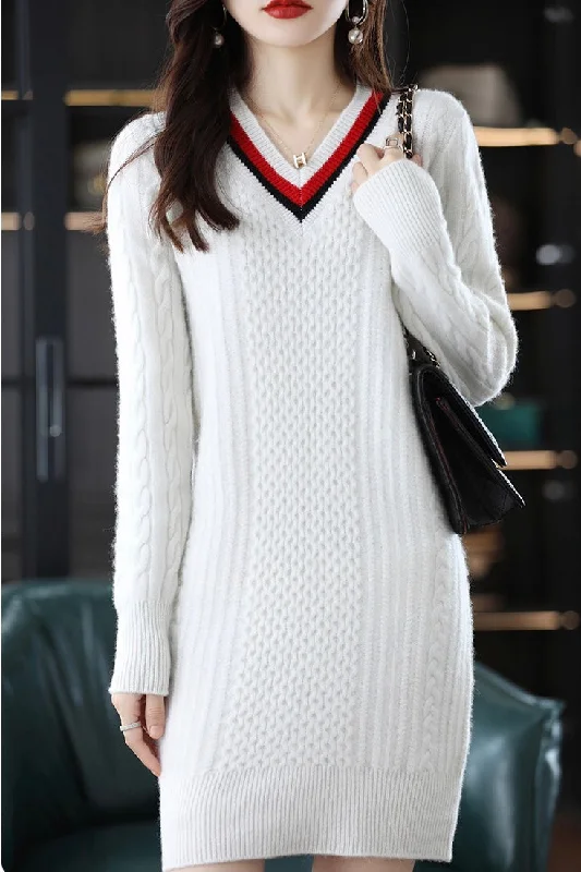 women's empire-line dressesV Neck Knit Mini Dress