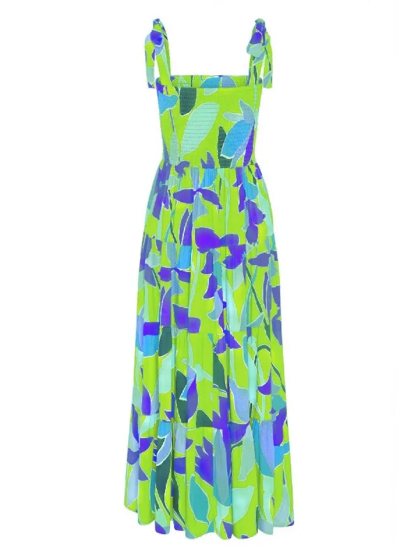 women's lightweight dressesPrinted Smocked Maxi Dress In Green