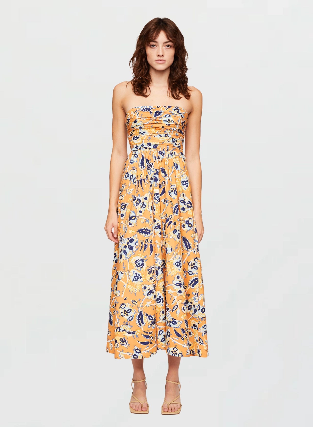 women's cocktail dressesTate Strapless Midi Dress - Golden Poppy Multi