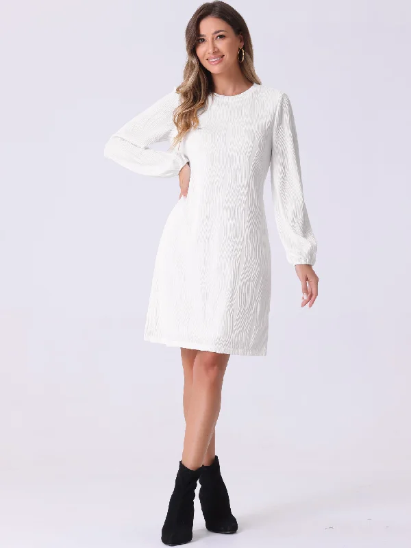 Plus-Size DressLong Lantern Sleeve Solid Color Textured Midi Dress