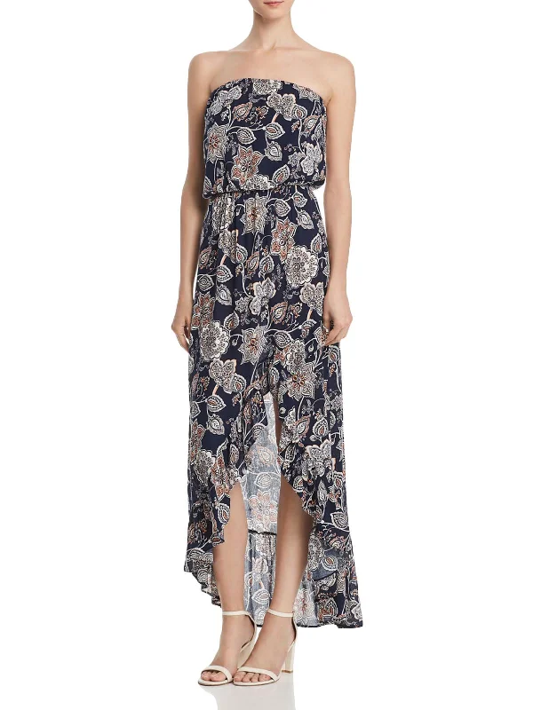 women's petite dressesWomens Strapless Floral Maxi Dress