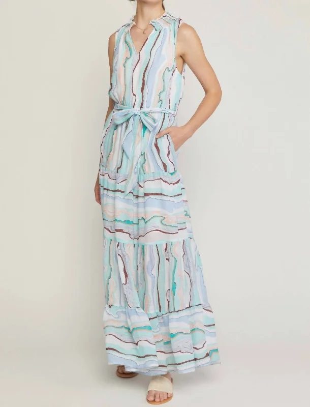 Maternity DressSleeveless Tiered Maxi Dress In Green Abstract Print