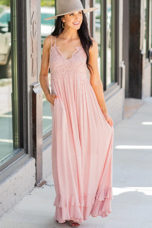 Long-Sleeve DressLock Eyes Blush Pink Crochet Maxi Dress