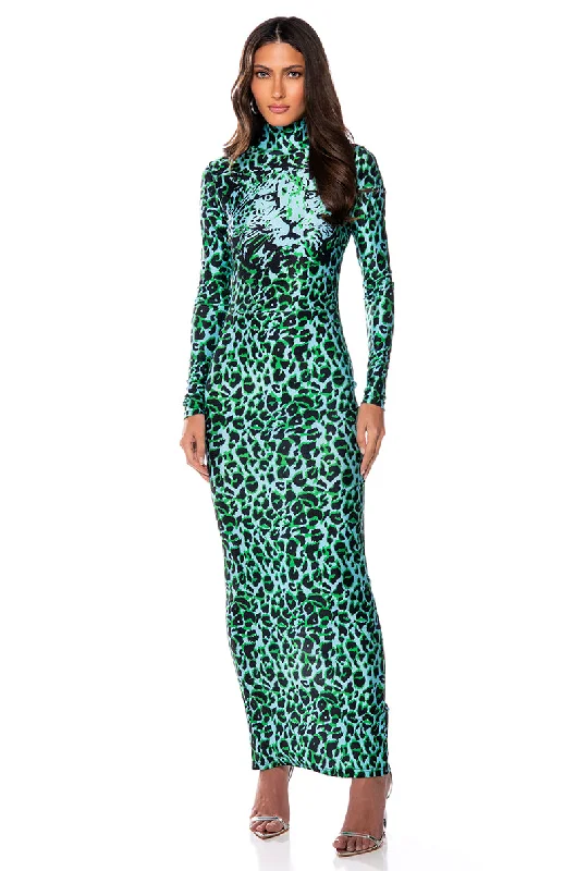 Organza DressNALA ANIMAL PRINT LONG SLEEVE BODYCON MAXI DRESS