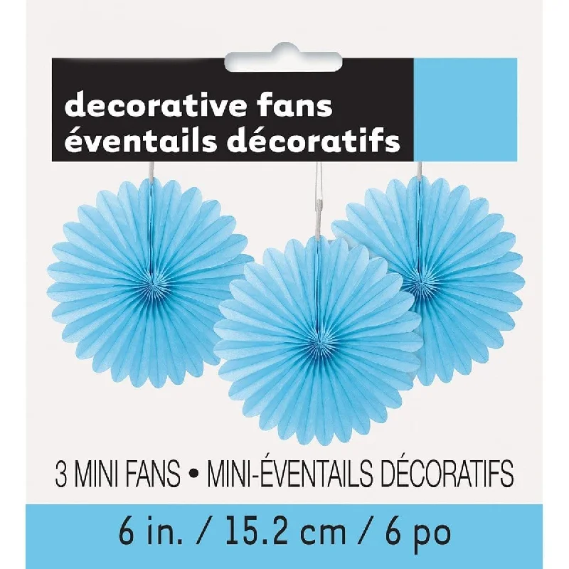 Mermaid DressPowder blue mini paper fans, 3 per package