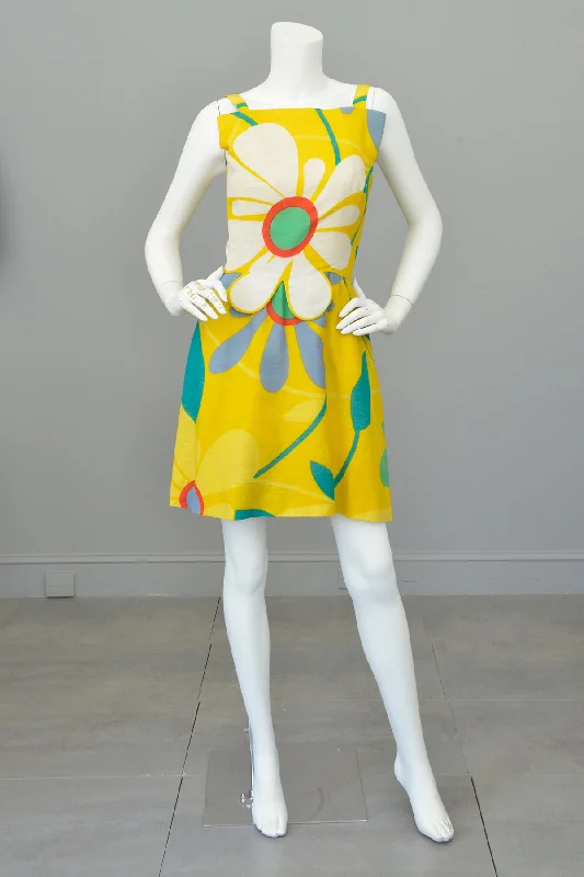 women's silk dresses1960s 70s Flower Power Jumper Mini Sundress by Arnold Scaasi