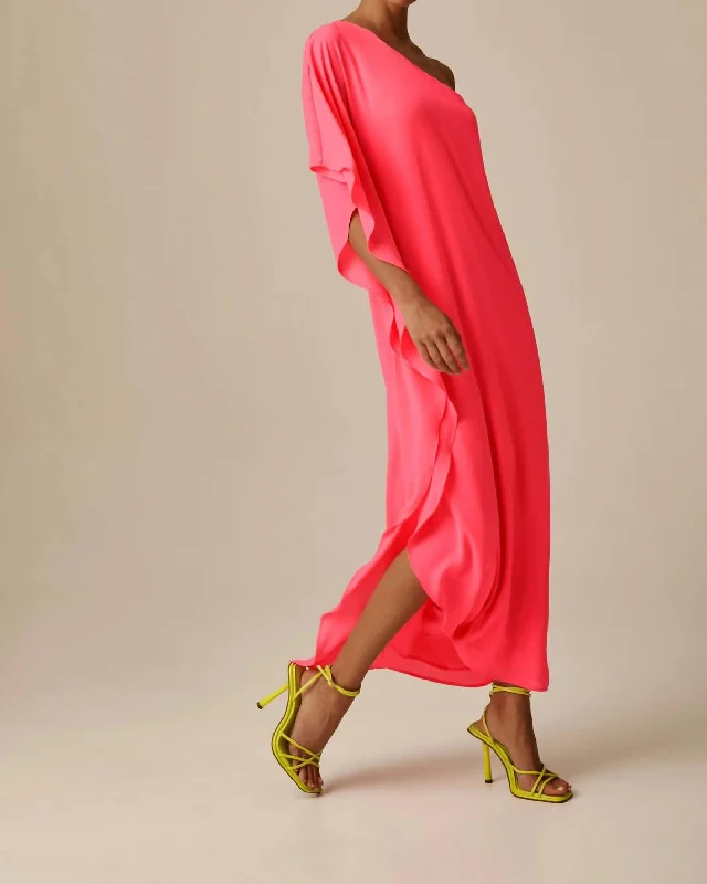 A-Line DressDraped One Shoulder Maxi Dress In Ultra Pink