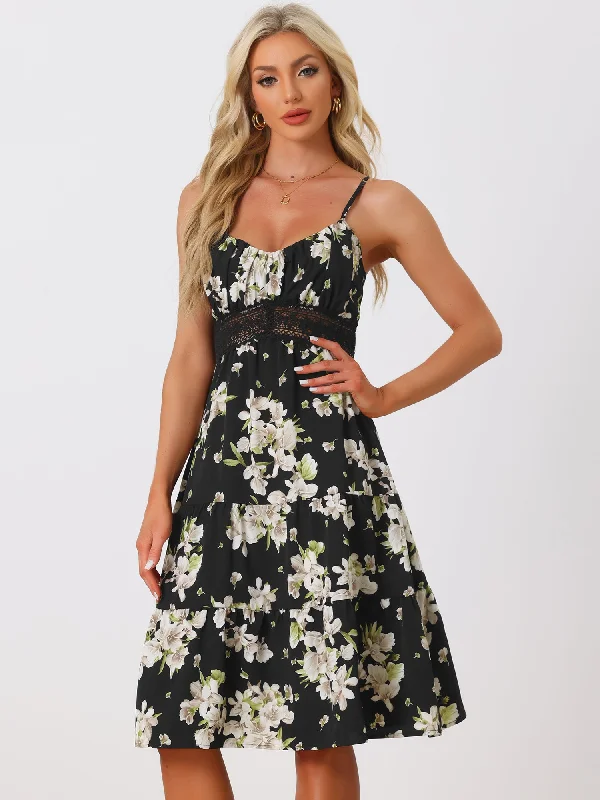 Floor-Length DressSpaghetti Strap Smocked Back Ruffled Hem Midi Floral Tiered Dress Sundress