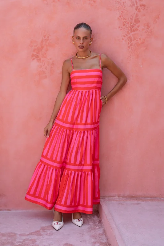 women's flowy dressesPippa Pink Red Stripe Maxi Dress